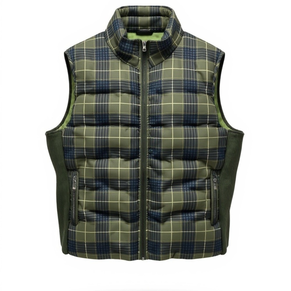 Womens Sleeveless Vest Studio Works Small Green Blue Plaid Sz Large